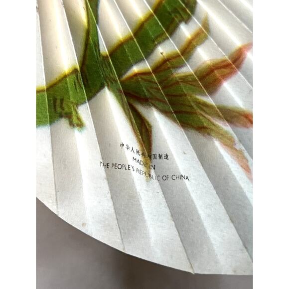 Vintage 1949-1960 PRC Set of 3 Paper Hand Fans Folding Bird Flowers Metal Handle - Picture 6 of 10